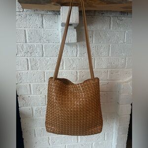 111 State Woven Leather Shoulder Bag Brown Leathercore Basketweave Handbag Purse